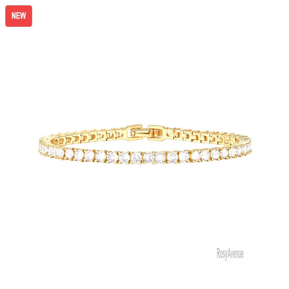 14k Gold Plated Tennis Bracelet 3mm Cz Stones 6.5-7.5 Inch Women's Jewelry